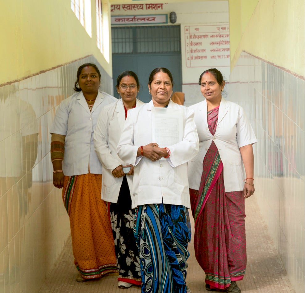 A team of birth attendants walk through their facility in Uttar Pradesh.